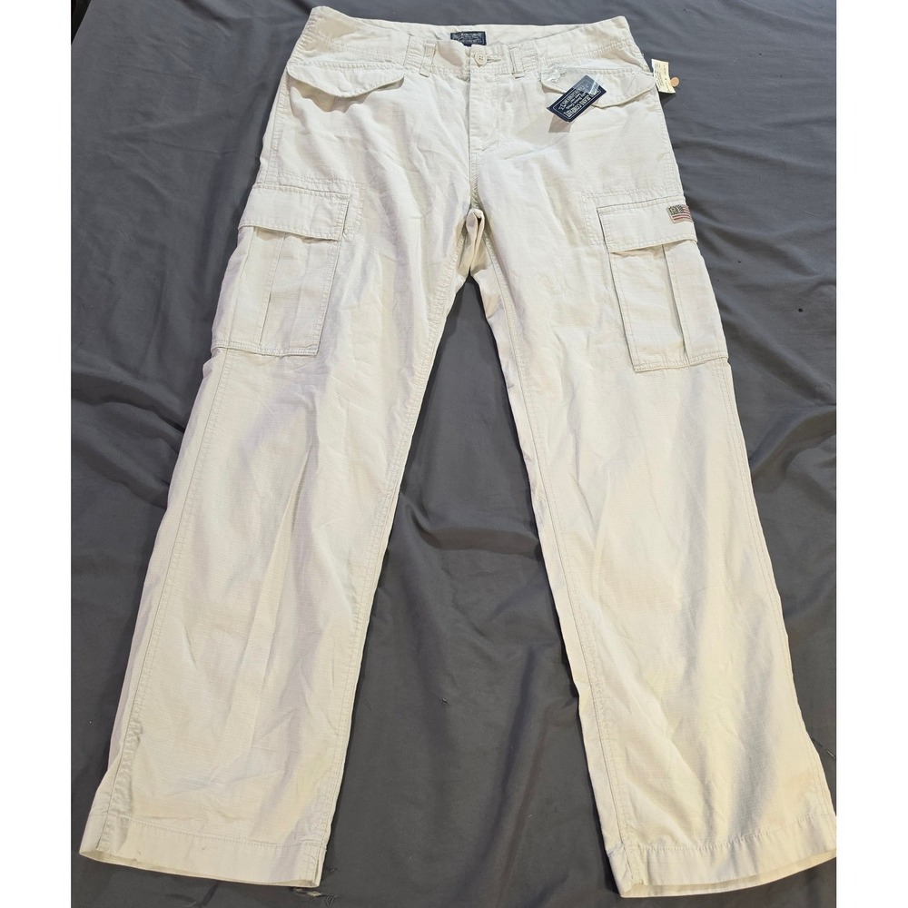 Polo Jeans Co Ralph Lauren Mens Cargo Pants 34x32 Whitestone Ripstop Beige NWT